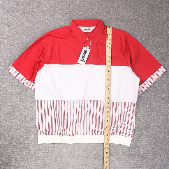 VTG 80s 90s Award Deadstock Large Red White Striped Short Sleeve Collared Shirt - Picture 3 of 11